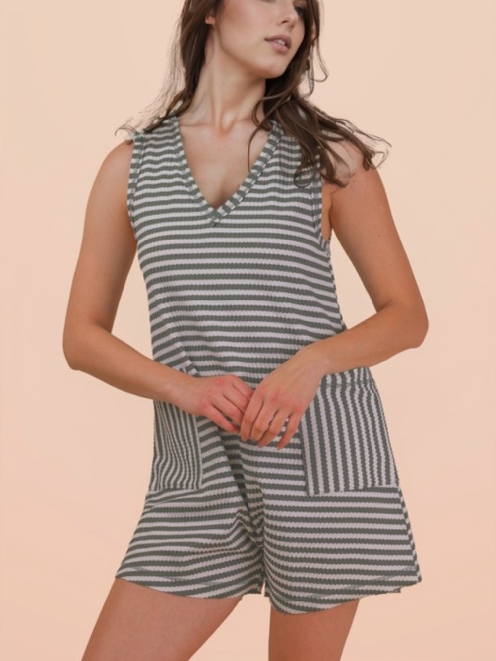 Striped Knit Casual Comfy Romper